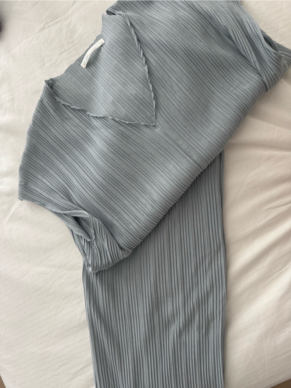 Pleated V-Neck Top and Matching pant in Dusty Blue